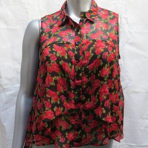 Forever 21 Black with Floral Button Down Top